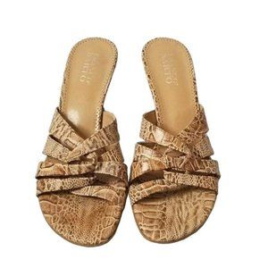 Franco Sarto Y2K Tan Snakeskin Print Strappy Sandals with Kitten Heel Size 9